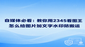精心制作的原创图片素材才刚公开发布，转眼就可能被其他人随手保存并直接盗走。2345看图王内置的图片加水印功能，正好能帮大家彻底搞懂怎么给图片加文字水印。日常做图文或者经验总结，我们只要把账号名称或者专属防盗字样印在画面上，盗图者想要抹掉出处就会变得很麻烦，能替大家省掉不少后续的维权烦恼。