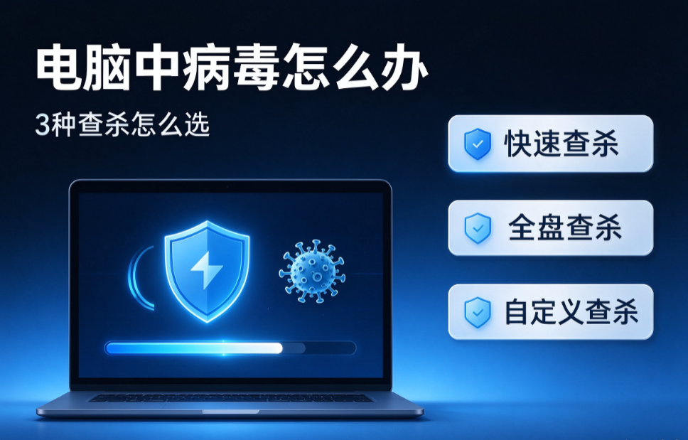 电脑中病毒怎么办?使用2345安全卫士时,可按疑点选择扫描方式:排查系统关键区域用快速查杀;不清楚可疑文件位置时用全盘查杀;已锁定文件或文件夹,则用自定义查杀,不必反复扫描整盘。你可以先想想异常从什么时候开始,是否刚打开过陌生附件,这些线索…